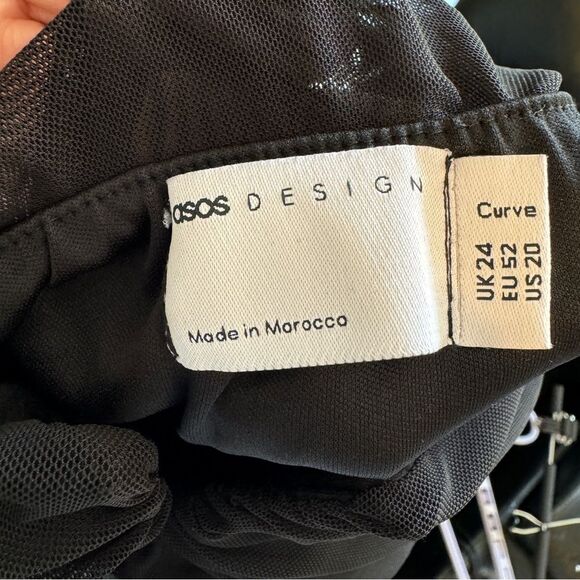 ASOS Curve v wire bardot Black Sweetheart Neckline Ruched Mesh Midi Dress, Sz 20 - Picture 8 of 10